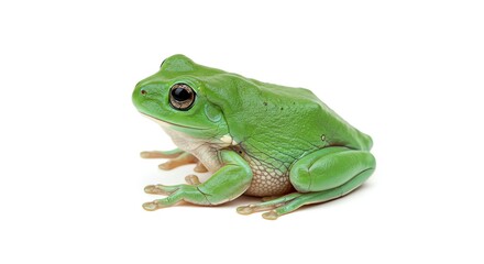 Obraz premium Green Tree Frog Sitting on White Background