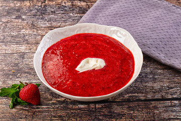 Cold sweet strawberry gazpacho soup