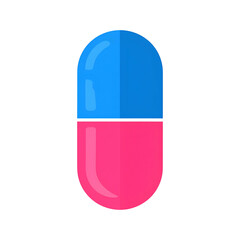 Simple vector illustration of a capsule pill with blue and pink halves on black background