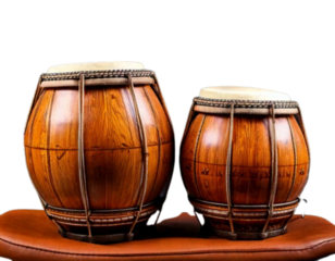 Authentic Tabla Drum Set with Cushions and Hide Tops PNG