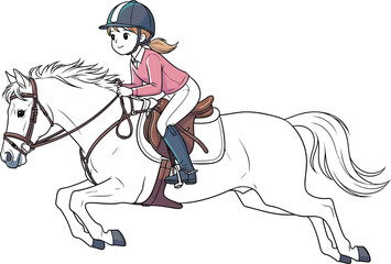 Young equestrian gracefully jumps a white horse over an obstacle