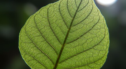 Obraz premium Close-up Green Leaf Showing Veins and Texture on Natural Background