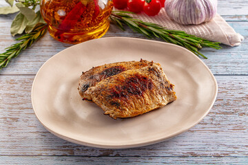 Roasted pork schnitzel steak piece