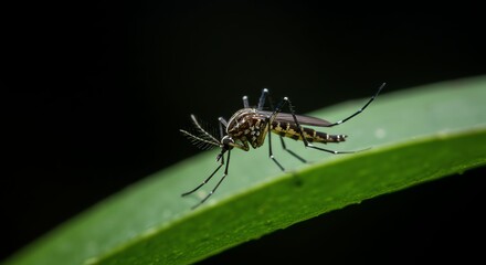Close Up Mosquito on Green Leaf in Natural Environment