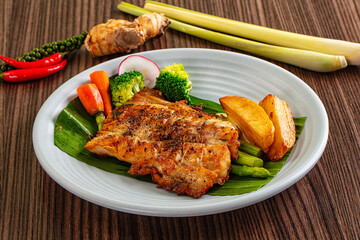 Gourmet asian Grilled crocodile steak