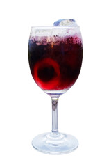 Chilled red wine spritzer with Ice cube in glass