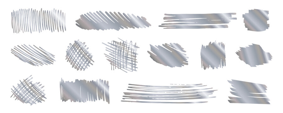 Silver grungy scratches collection isolated on white background. Scribble textures for lottery scratch