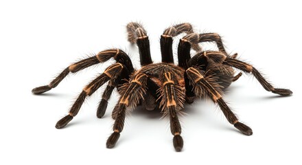 Close-up of a Brown Tarantula Spider with Detailed Hairy Body on White Background