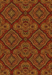 Naklejka premium A traditional Indonesian batik kawung pattern with vibrant colors and seamless textile background. Perfect for cultural and fashion designs