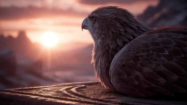 Eagle Contemplation and Power in Sunset Glow