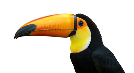 Colorful Toucan Bird with Large Orange Beak in Profile View on White Background