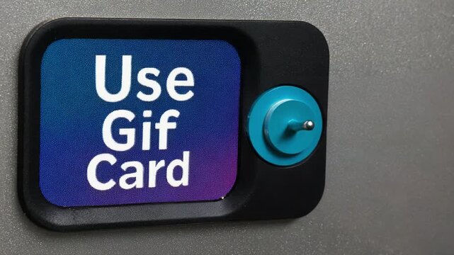A hand reaching out to activate a 'Use Gif Card' button on a device, illustrating the modern transaction method and user interaction with digital payment systems through gift cards.