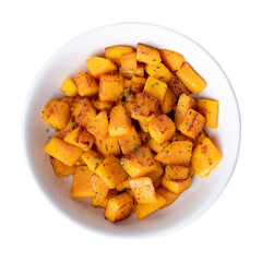 Top view of roasted butternut squash pumpkin in a bowl, Autumn homemade food	