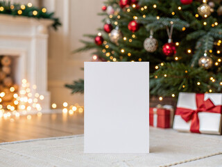 5x7 Vertical Christmas Card Mockup with Red and White Holiday Gifts