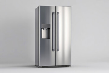 Elegant stainless steel refrigerator in minimalist design with sharp contrast and natural lighting