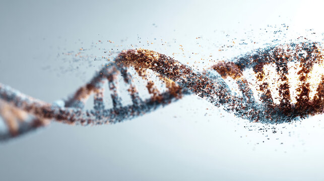 Rewriting the Code, A minimalist illustration of a DNA strand with abstract symbols, representing genetic code, being rearranged or rewritten by a stylized, futuristic tool. 