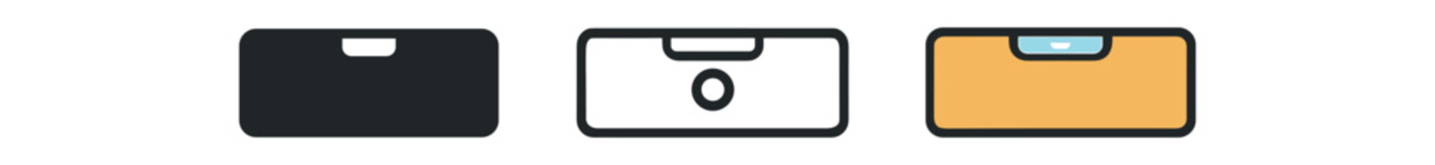 spirit level icon on white background Black silhouette flat icon outline icon and colored icon style. 1x3 grid. three minimal vector icon style.centered composition clear white space around