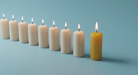 Stand Out: Yellow Candle Among White, Leadership Concept