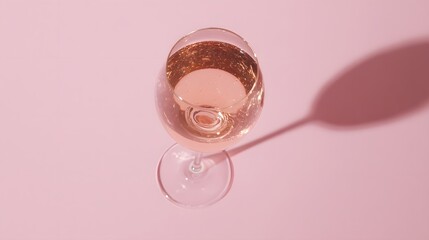 brut. Glass of rose sparkling wine on a pastel pink background, captured from above with soft shadows and studio lighting. bar promotions.