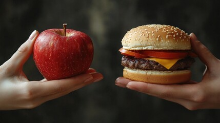 Healthy Choice Versus Unhealthy Choice Apple Versus Burger.