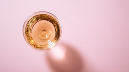 brut. Glass of rose sparkling wine on a pastel pink background, captured from above with soft shadows and studio lighting. bar promotions.