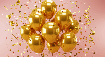 Golden balloons and confetti creating a celebratory and festive atmosphere
