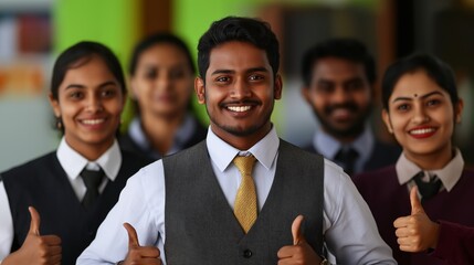 Diverse business team giving thumbs up