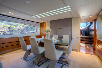 Traditional Turkish Blue Cruise yacht interior architecture.