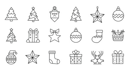 Minimalist Christmas Icons Set: Festive Vector Illustrations for Holiday Designs