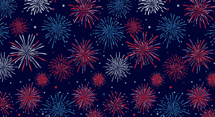 Patriotic Fireworks Seamless Pattern in Red, White, and Blue for Celebrations