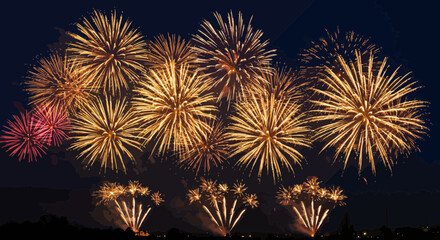 Spectacular fireworks display illuminating the night sky with vibrant bursts