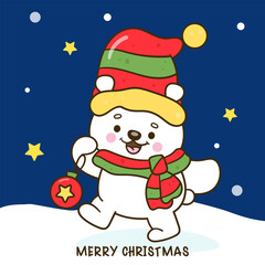 cute polar bear holding ball Ornament christmas animal kawaii cartoon winter season

