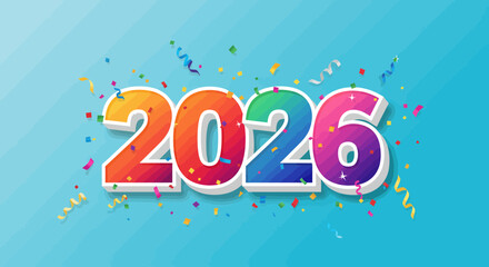 Vibrant and festive 2026 new year design with colorful numbers and confetti