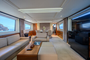 Traditional Turkish Blue Cruise yacht interior architecture.
