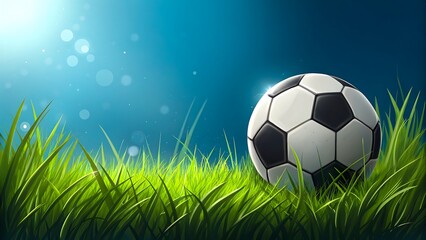 Fototapeta premium Soccer ball on green grass field under sunlight representing outdoor football game and sports concept 