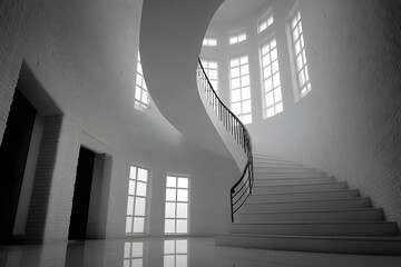 Obraz premium Modern Spiral Staircase in Bright Monochrome Architectural Interior