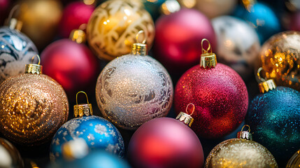 Horizontal Background with Colorful Christmas Baubles