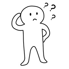 困っている人の線画・棒人間のイラスト（疑問マーク付き）