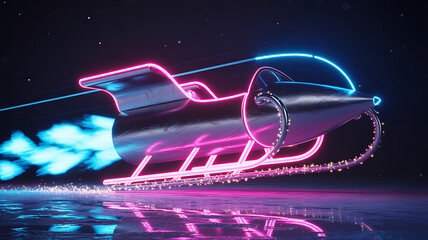 Futuristic neon rocket sleigh with glowing exhaust and starry night sky image