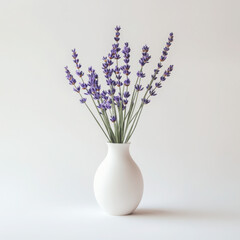 Lavender bouquet in a minimalist white vase.