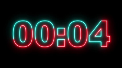 Neon line Digital Countdown. Countdown Timer Indication. Three Minute Digital Timer. 10 Seconds Digital Negative Countdown Sci-Fi light Effects electronic protection. 4K HUD user stopwatch interface.