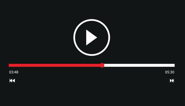 audio or video player progress loading bars with time slider, play and pause, rewind and fast forward buttons. Templates of media player playback panel interface. Vector illustration