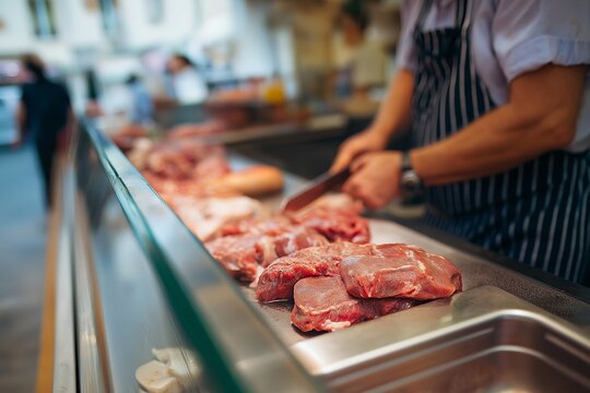 Butcher preparing fresh cuts of meat