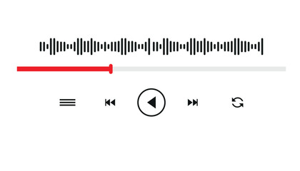 audio or video player progress loading bars with time slider, play and pause, rewind and fast forward buttons. Templates of media player playback panel interface. Vector illustration
