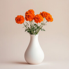 Beautiful marigold flowers in a minimal vase.