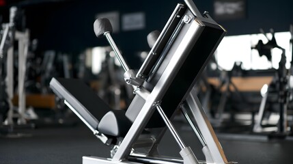 bodybuilding. Modern gym weight machine with chrome and black design, angled view under professional lighting. lifestyle magazines.