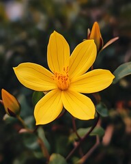 Close-up vibrant yellow flower with dark background