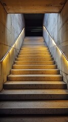 Concrete stairs ascend into a dark tunnel