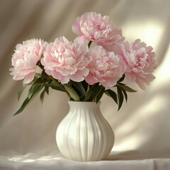 Beautiful pink peonies in elegant vase.