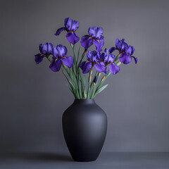 Beautiful purple iris flowers in a vase.